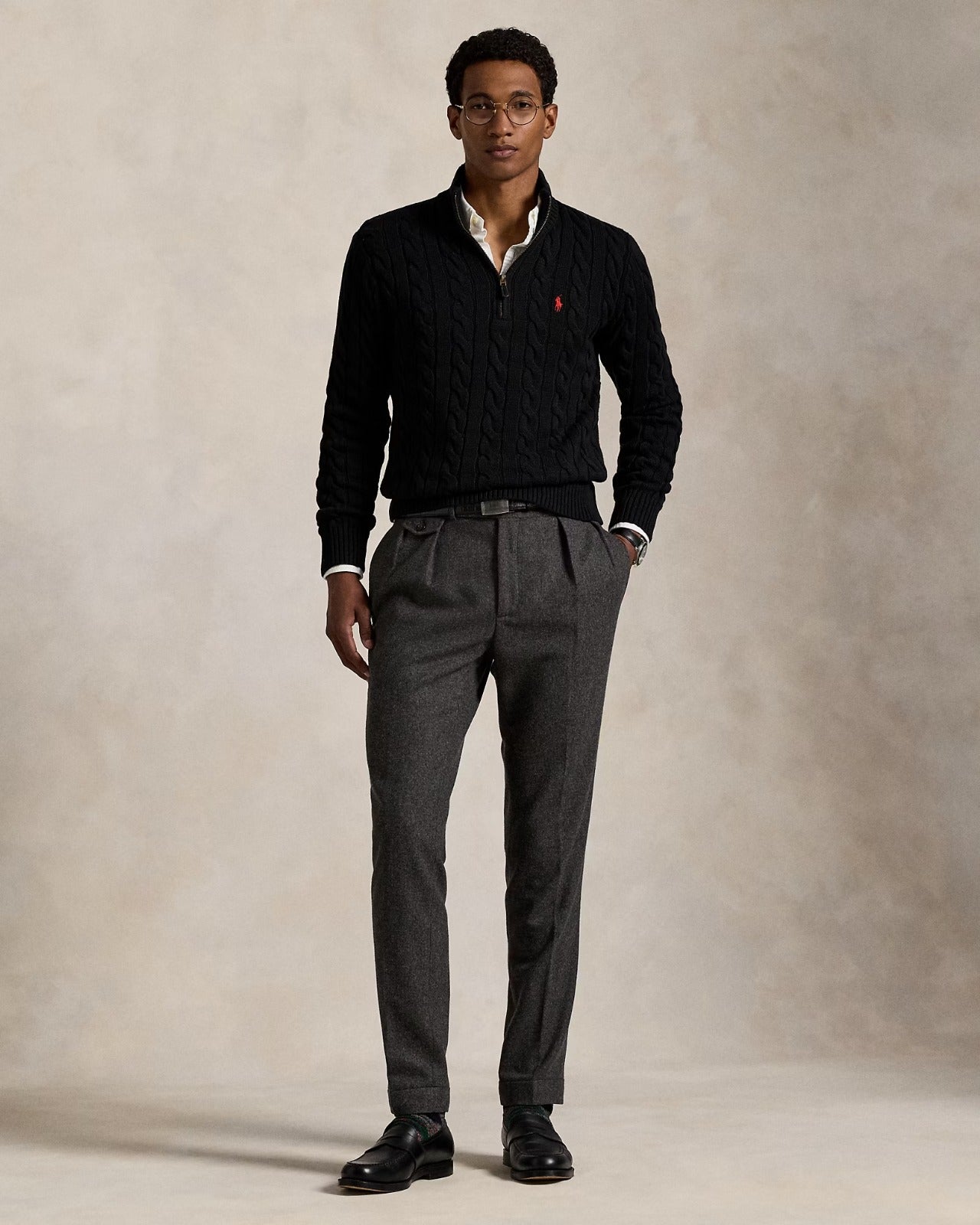 Cable-Knit Cotton Quarter-Zip Sweater